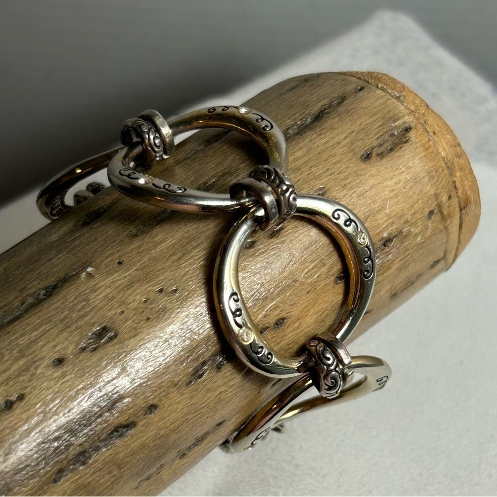 Brighton Covet Large Open Link Bracelet Silver Plated Faded Gold Tone Look 8" - Picture 8 of 12